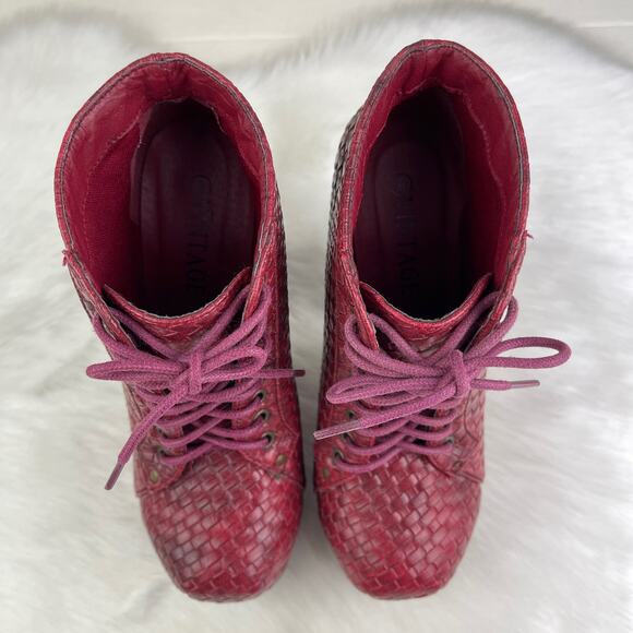 Vintage Brand Dark Red Faux Leather Platform High Heel Ankle Boots Size 6 - Picture 4 of 16